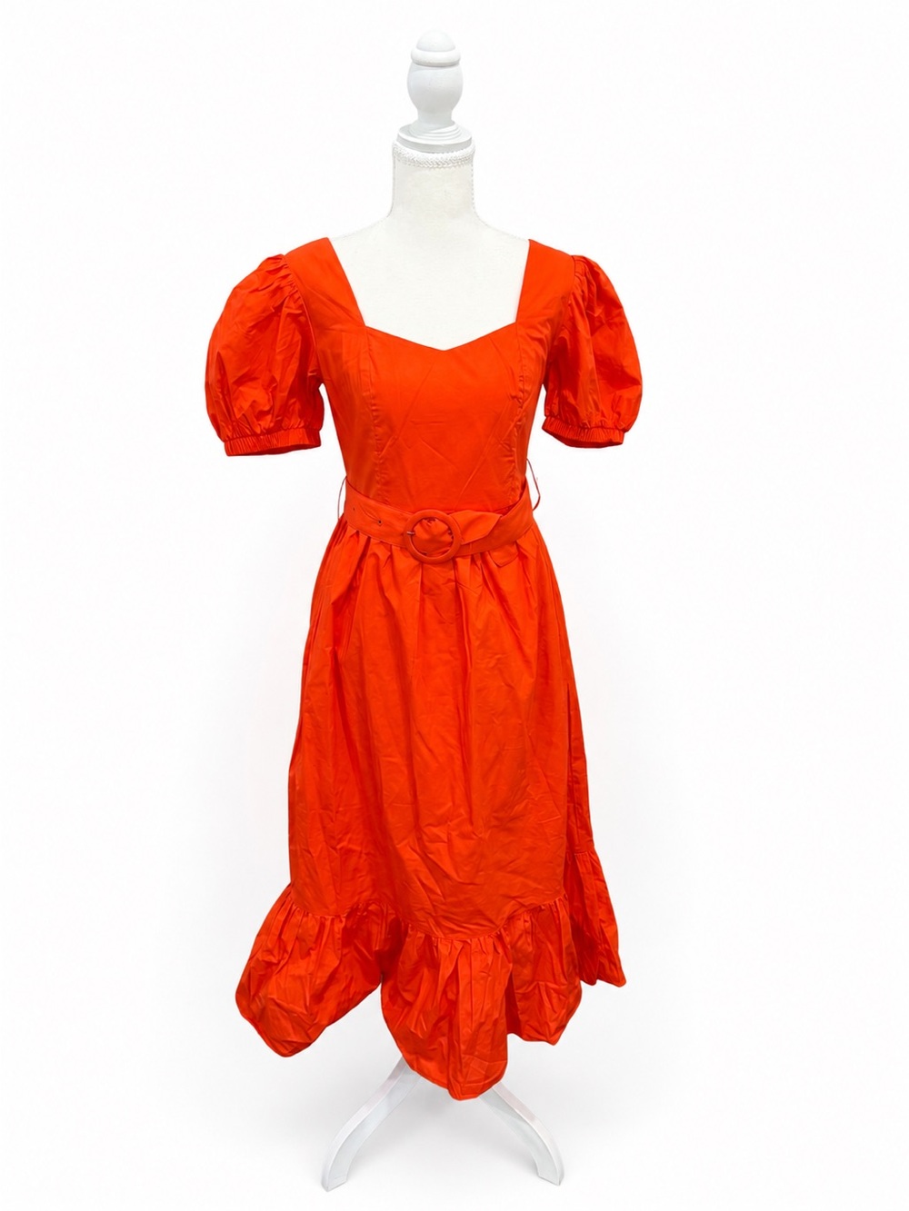 Endless Rose NWT Orange Puff Sleeve Belted Midi Dress XS Cottagecore Poplin